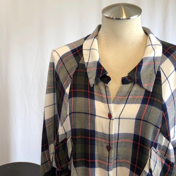 ZARA SZ M Slant Pocket Flannel Shirt Blue White Plaid Super Soft - Picture 2 of 6